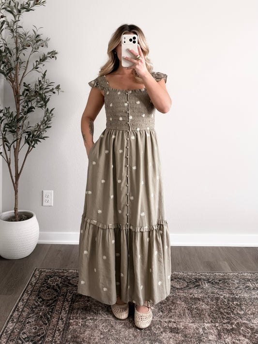 Fern Floral Embroidered Midi Dress