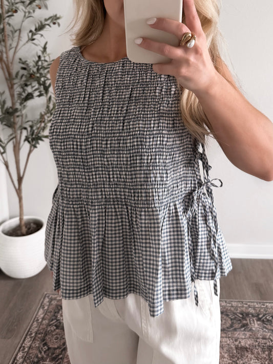 Blue Gingham Smocked Top (PREORDER EST SHIP 4.14)