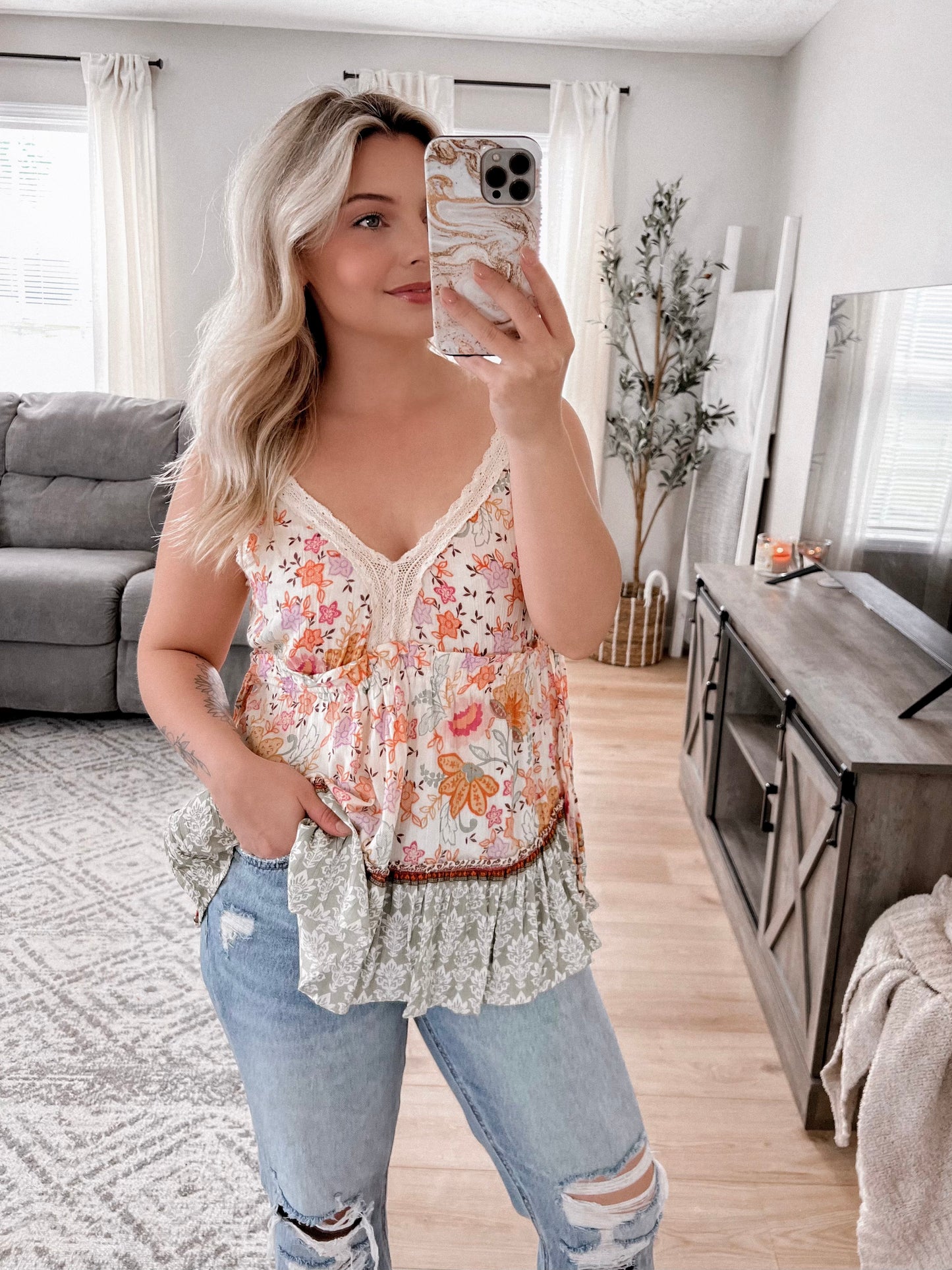 Boho Floral Babydoll Tank Final Sale