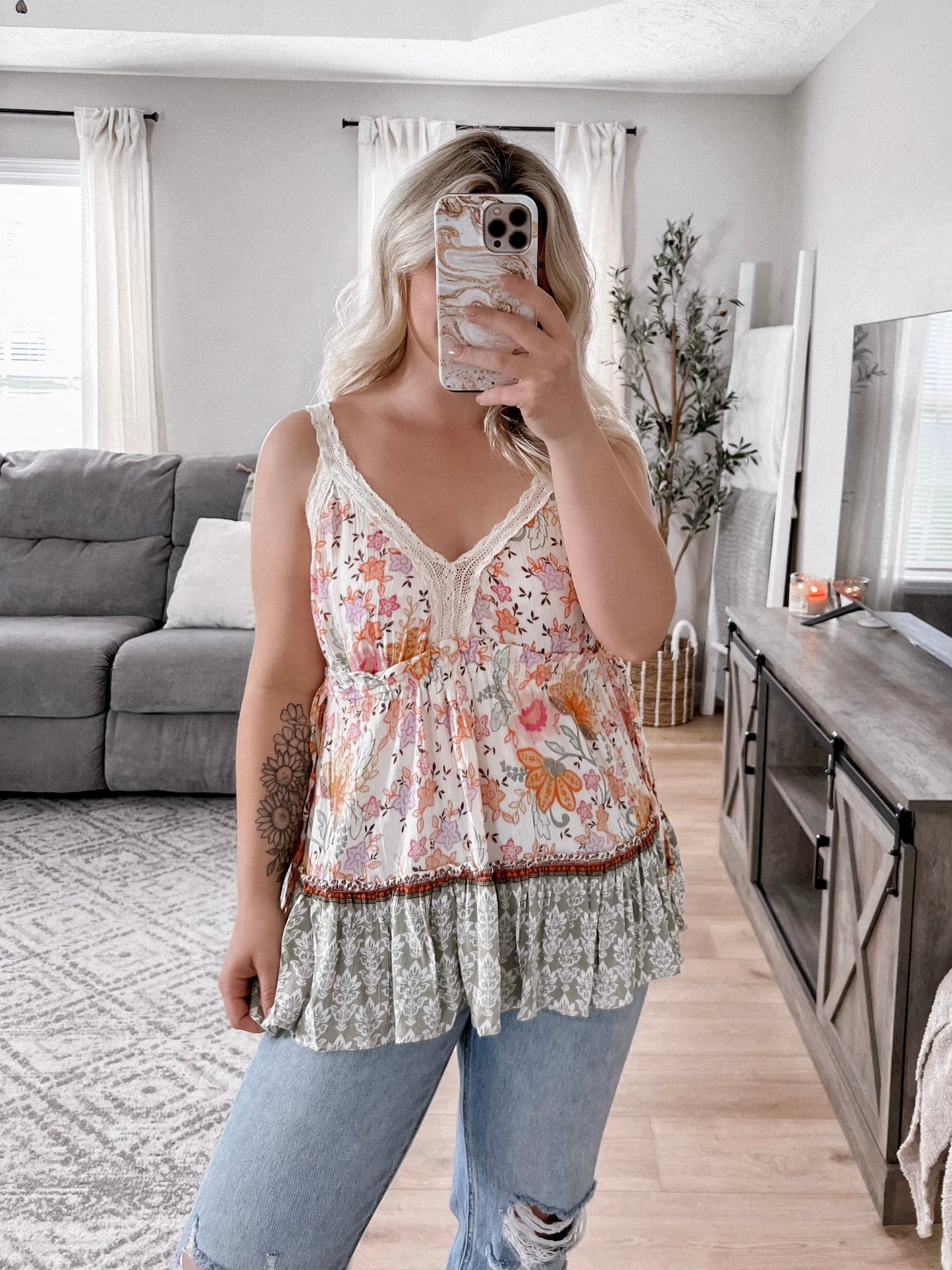 Boho Floral Babydoll Tank Final Sale