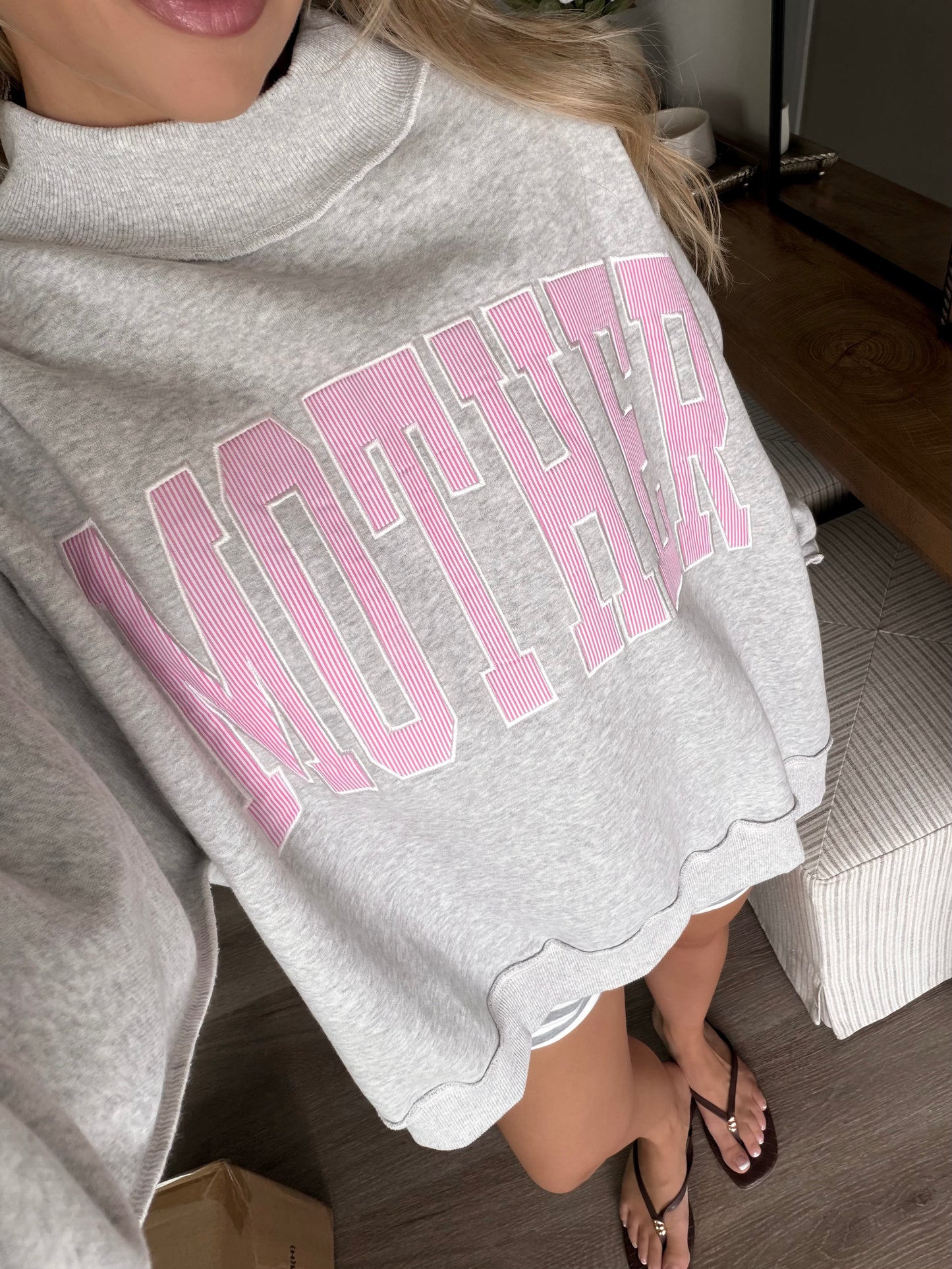"Mother" Oversized Mockneck / Pink Stripe