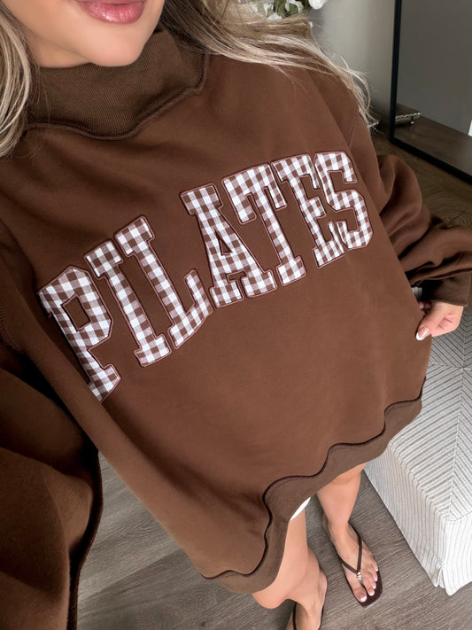 "Pilates" Gingham Oversized Mockneck