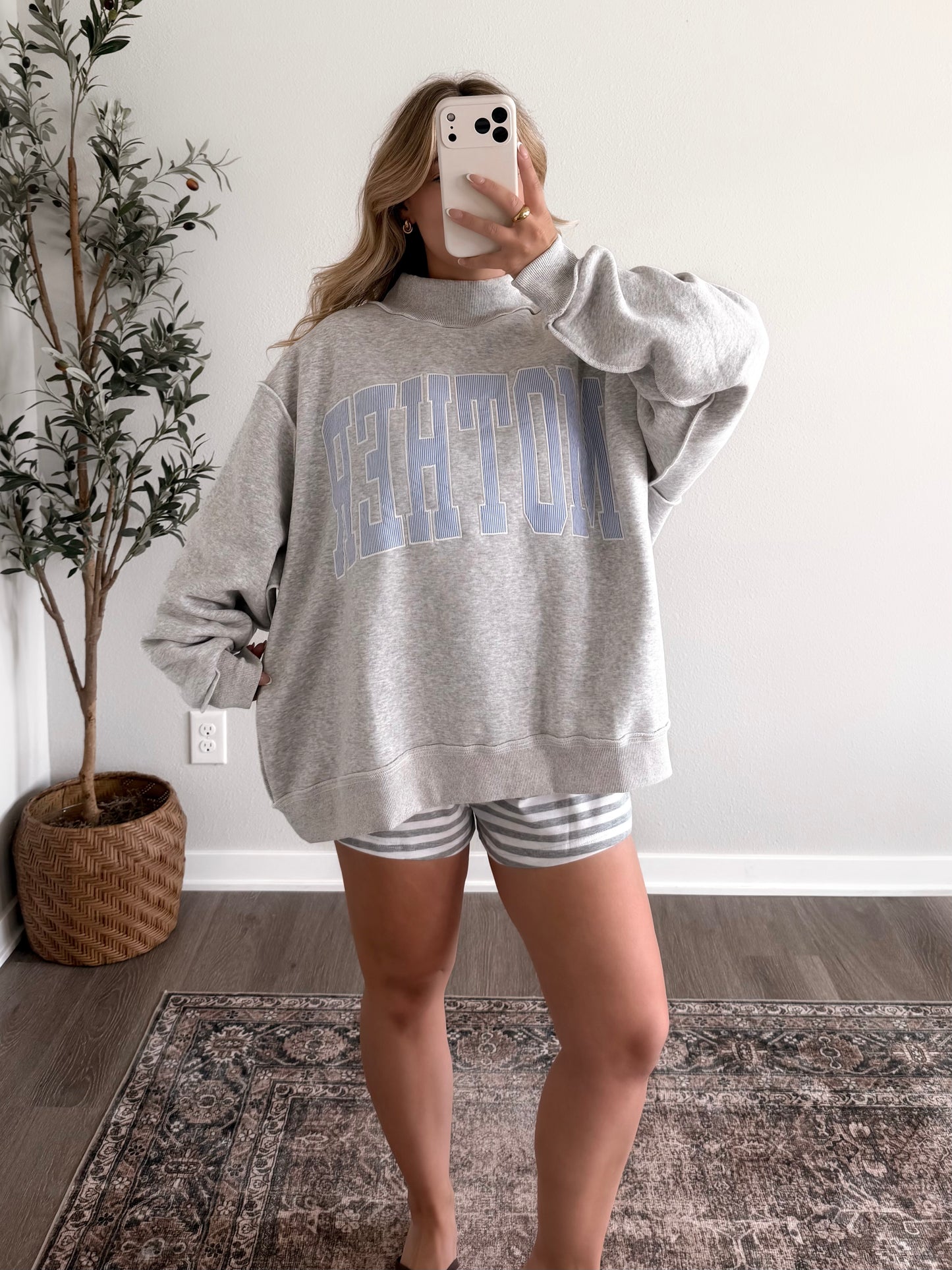 "Mother" Oversized Mockneck / Blue Stripe