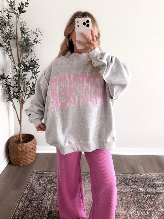 "Mother" Oversized Mockneck / Pink Stripe