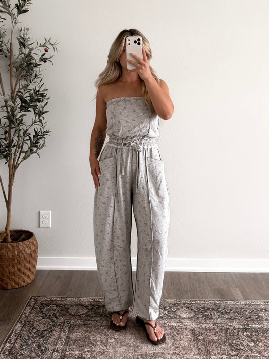 Lounge Line Barrel Jumpsuit / Grey Floral