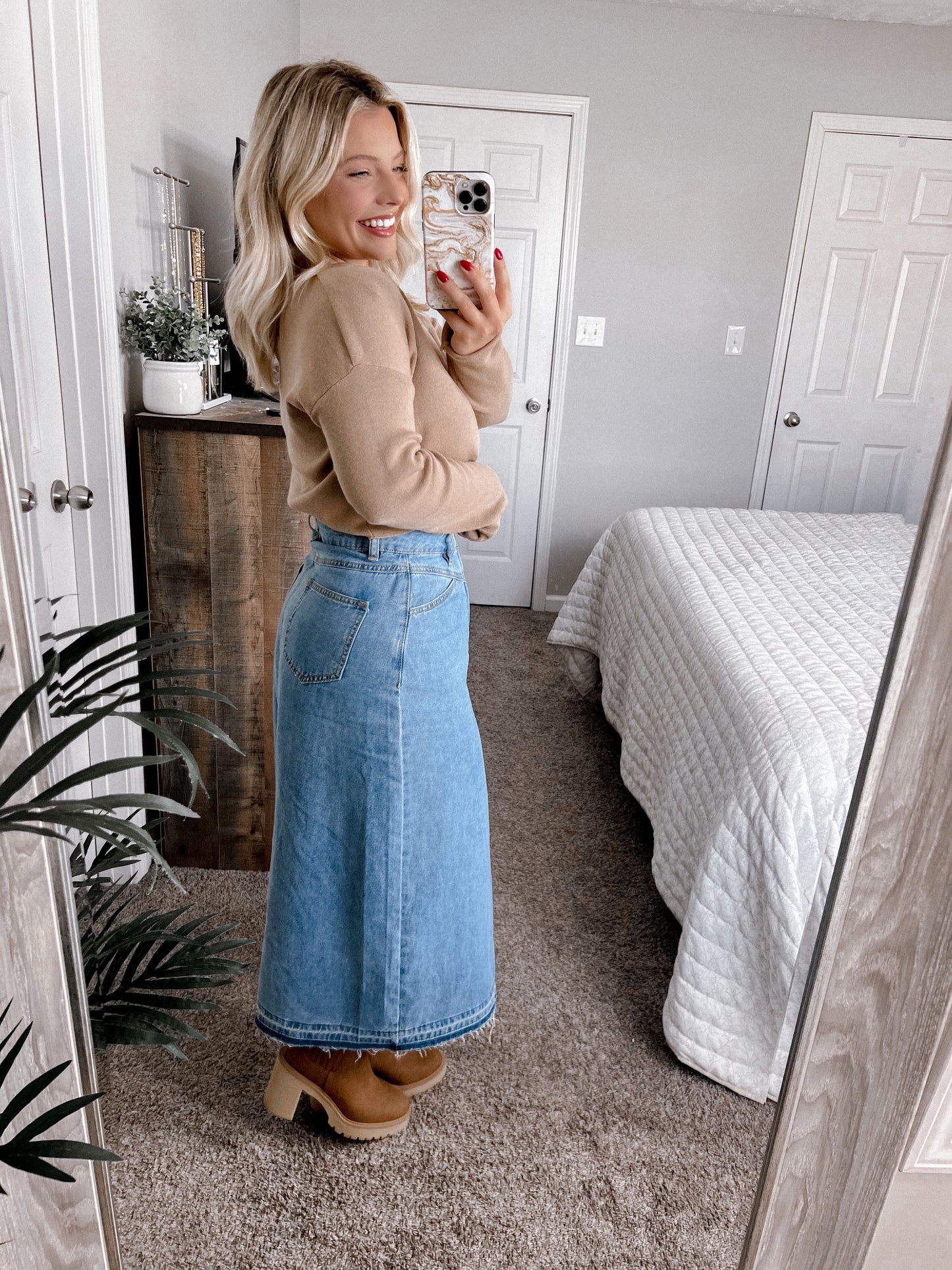 Rory Denim High Waisted Midi Skirt