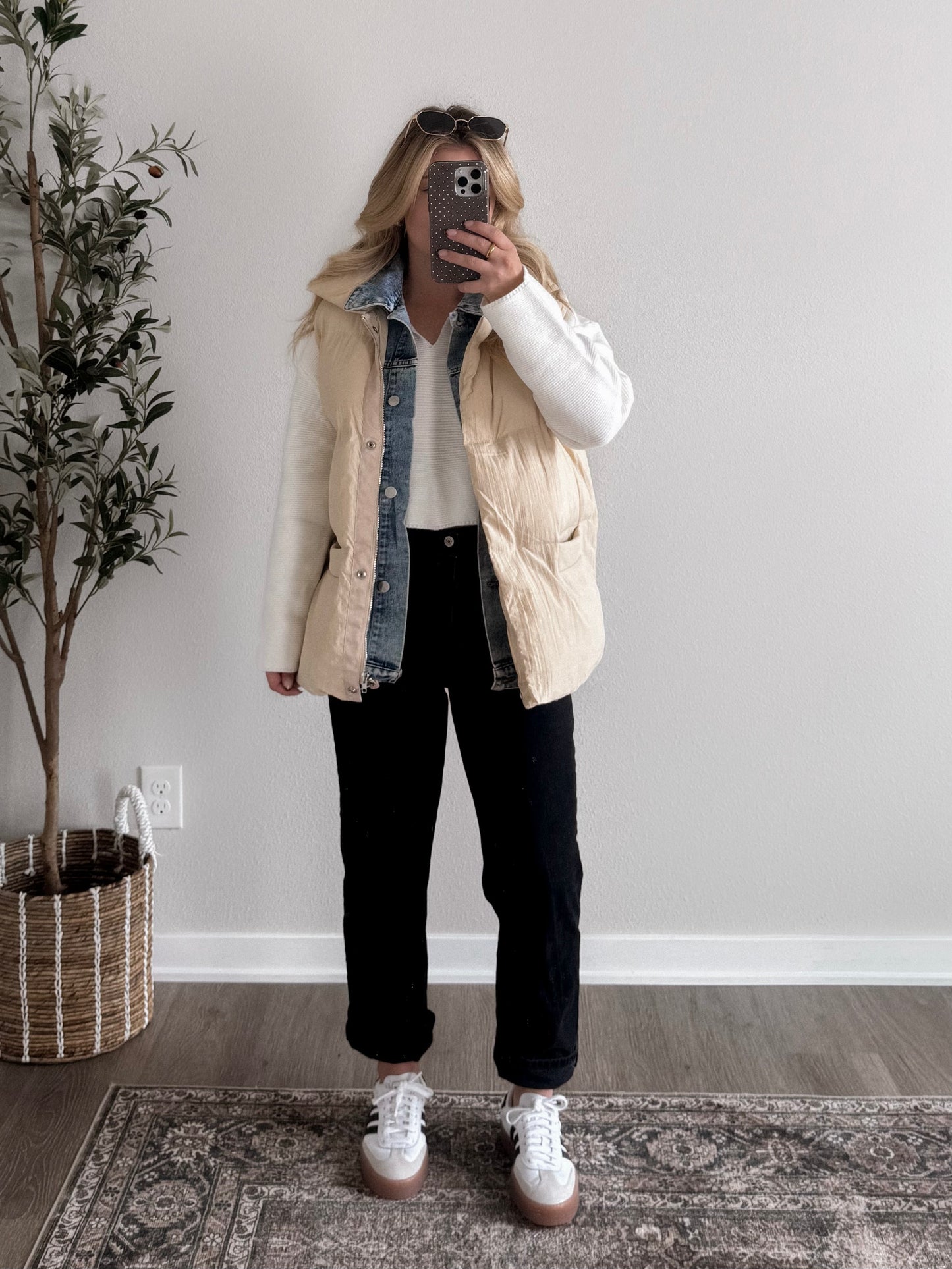 Daily Wear Denim Layered Puffer Vest / Vanilla