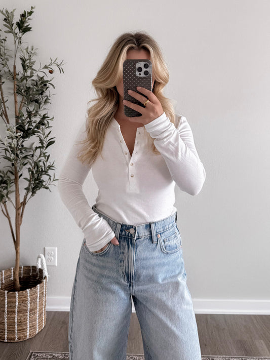 Classic Ribbed Henley Basic / White