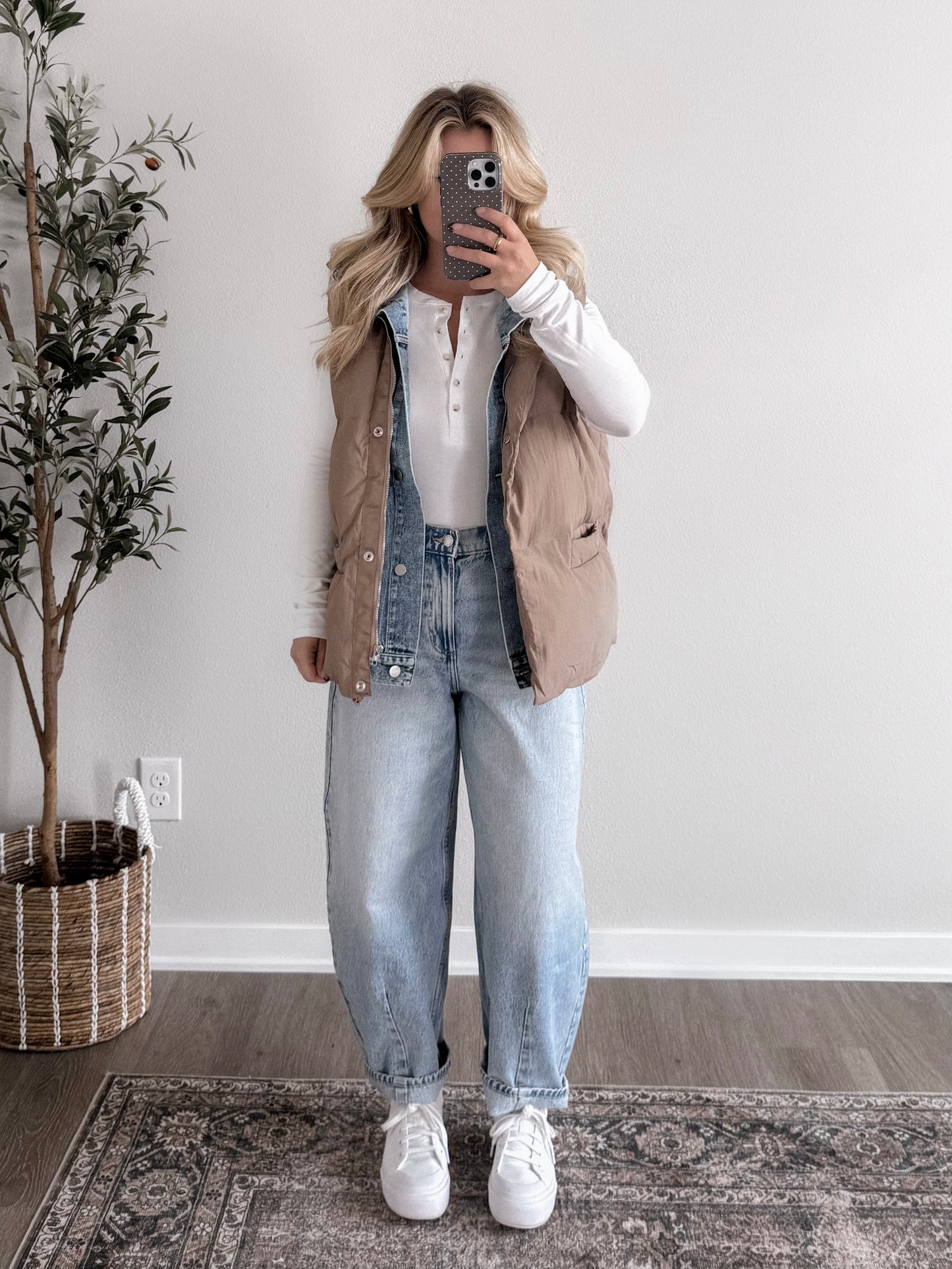 Daily Wear Denim Layered Puffer Vest / Mocha (Restocking Soon)