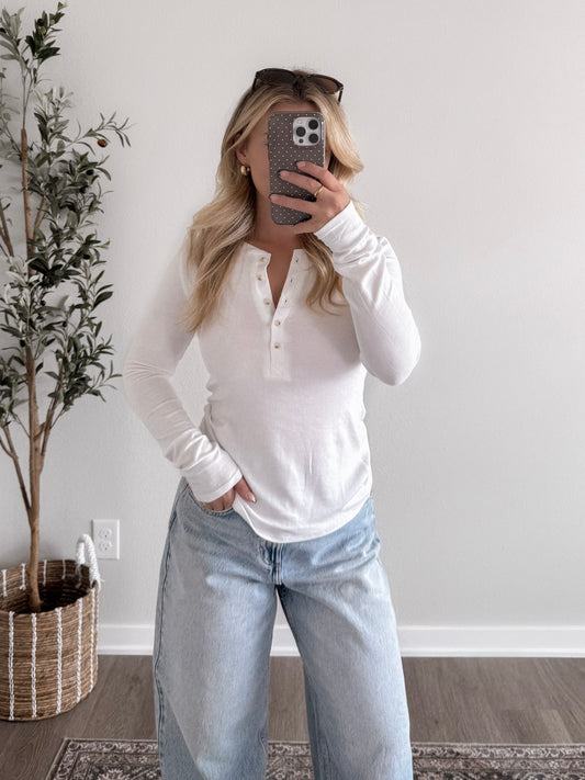 Classic Ribbed Henley Basic / White