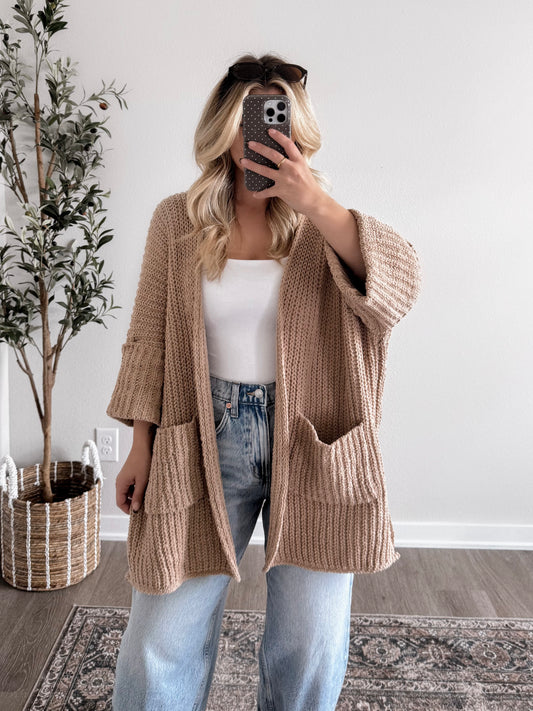 Buttercream Chenille Knit Cardigan / Latte