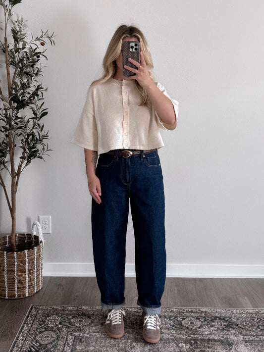 Oat Milk Button Crop Cardigan