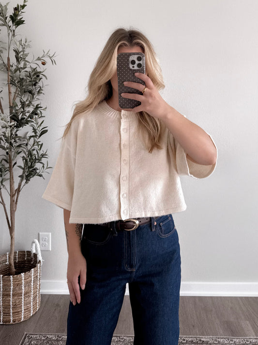 Oat Milk Button Crop Cardigan