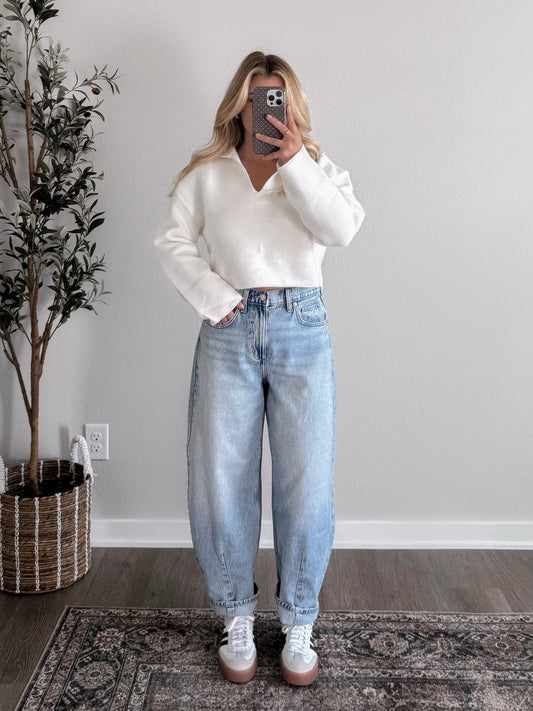 Coffee Date Cropped Knit Sweater / Off White