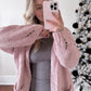 Powder Pink Chenille Open Knit Cardigan