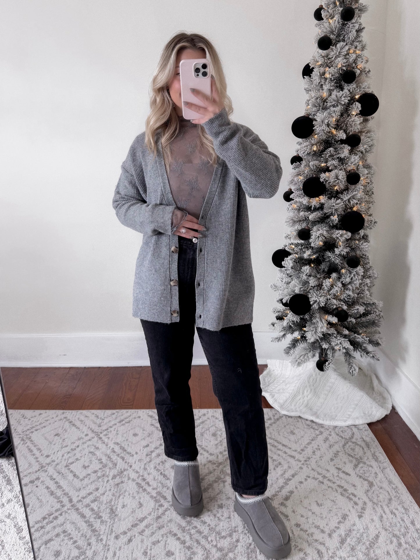 Gray Button Down Ribbed Sweater