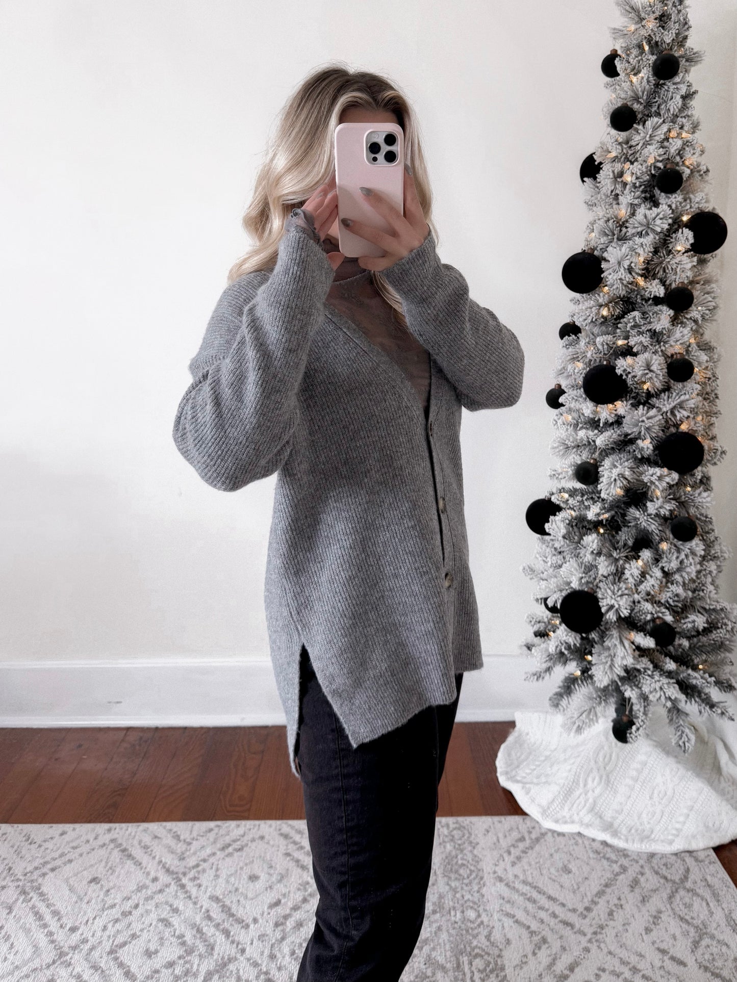 Gray Button Down Ribbed Sweater