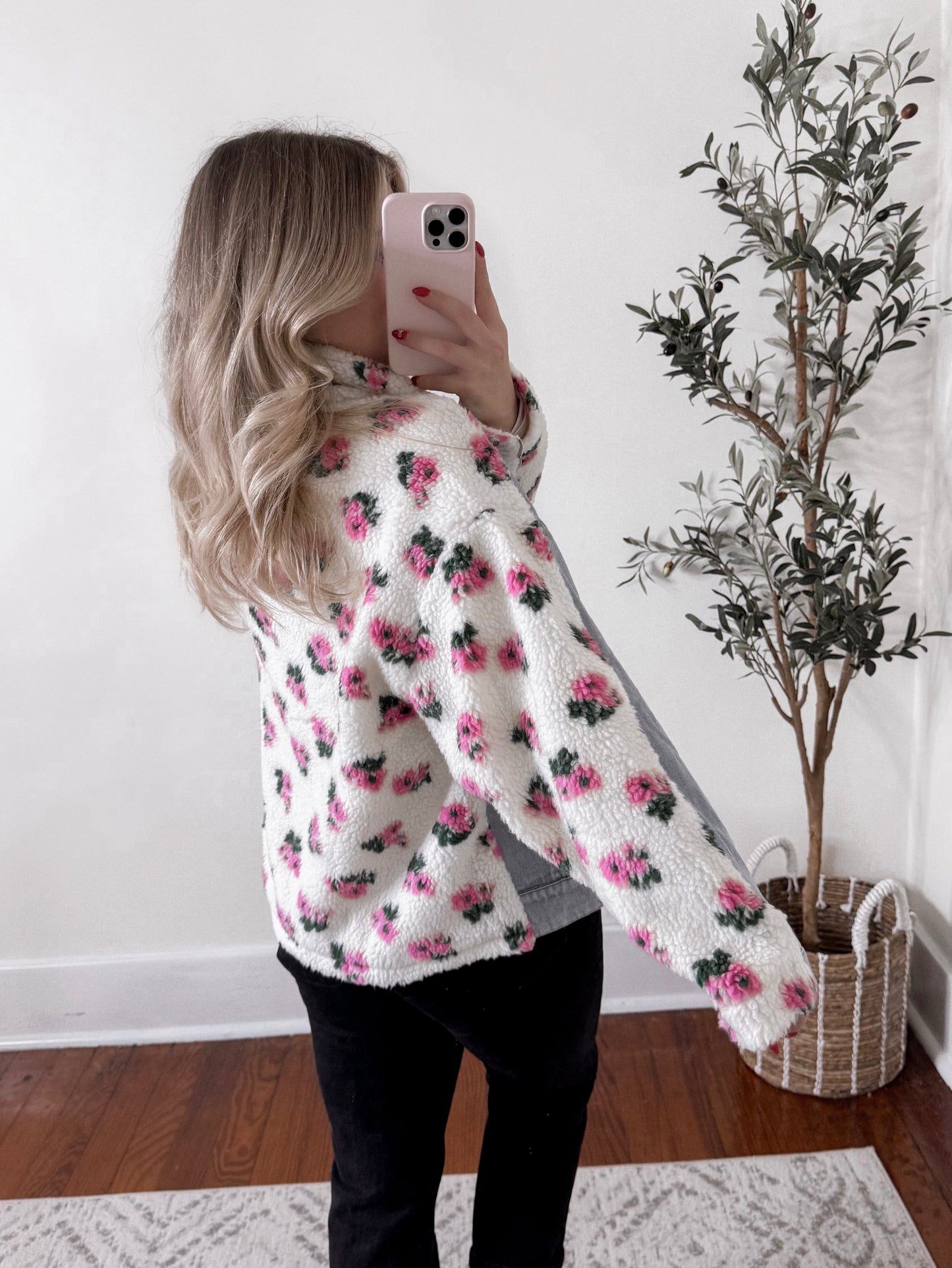 Sherpa Floral Denim Jacket