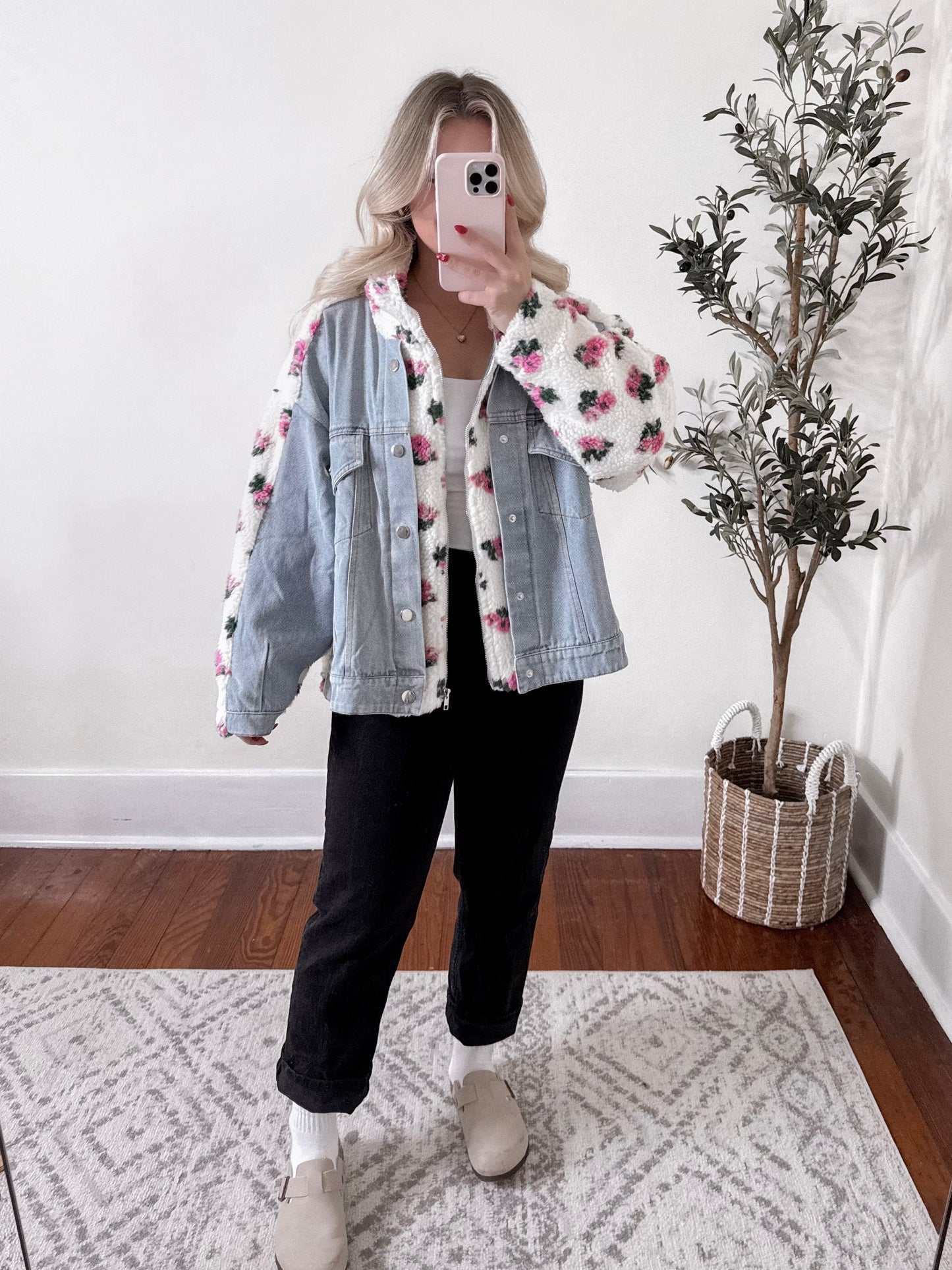 Sherpa Floral Denim Jacket