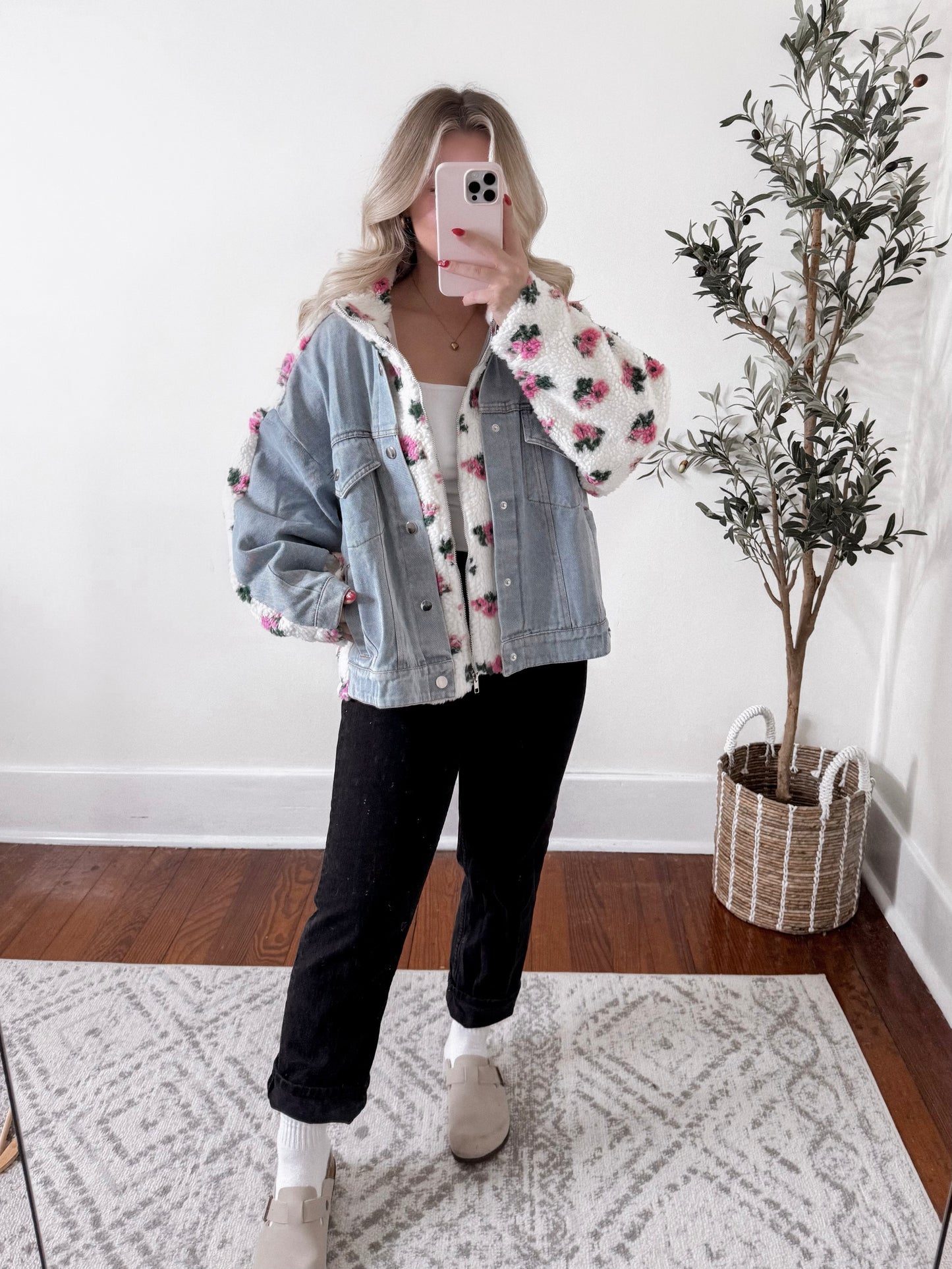 Sherpa Floral Denim Jacket