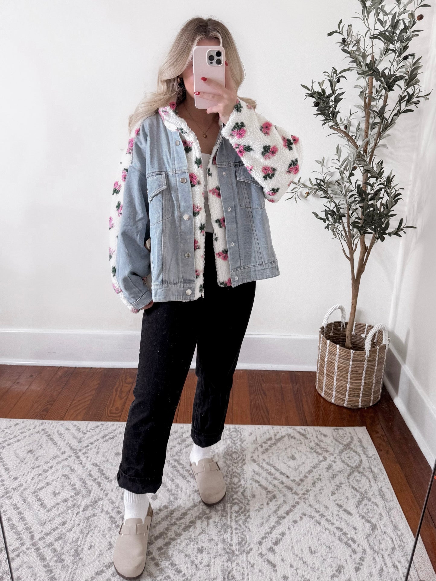 Sherpa Floral Denim Jacket