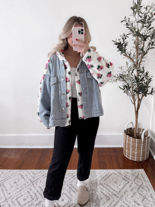 Sherpa Floral Denim Jacket