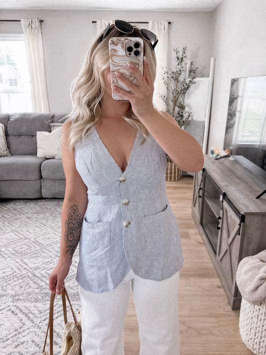 Classy Linen Button Down Vest Final Sale