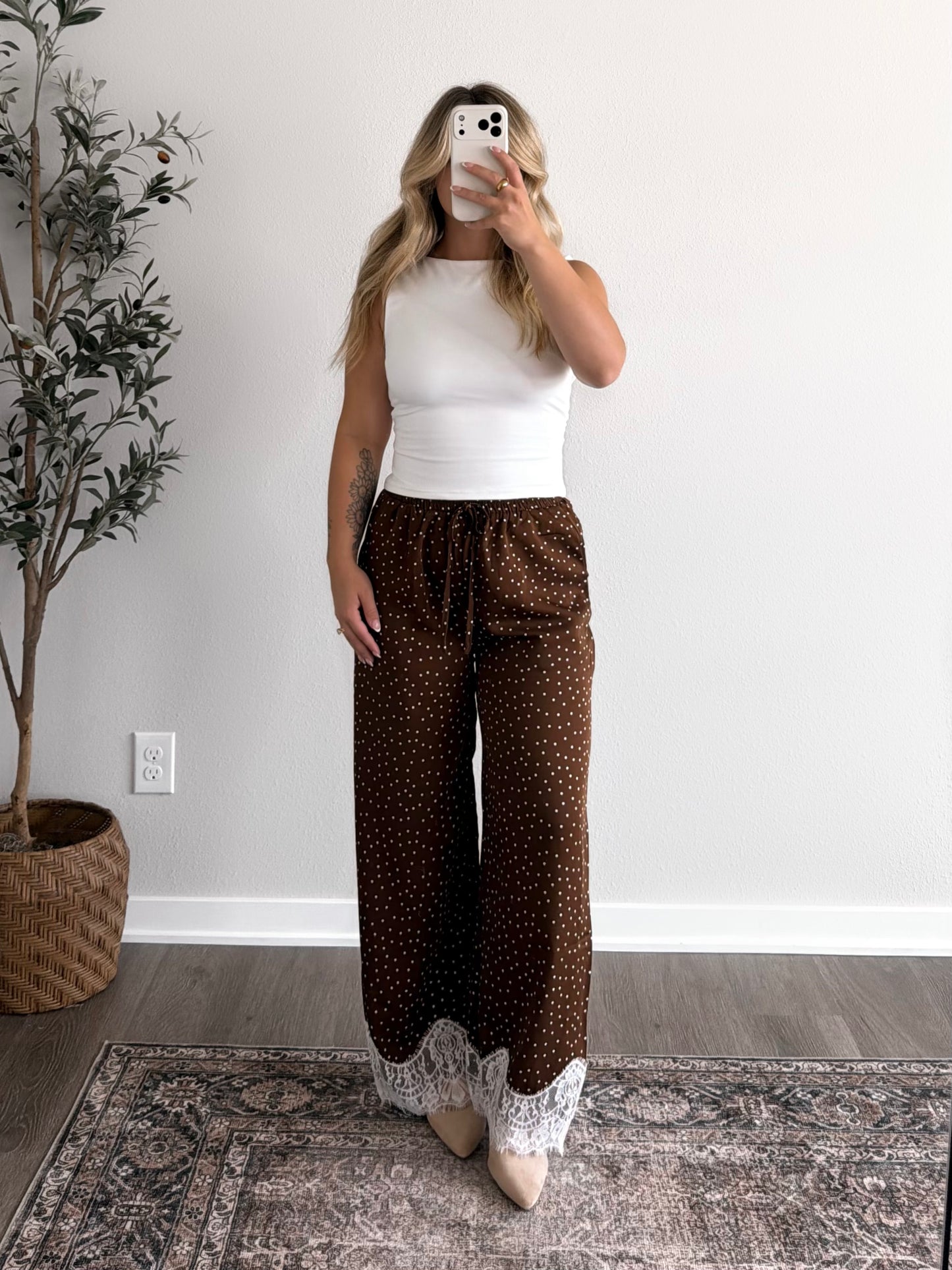 Mocha Moments Dotted Lace Pant