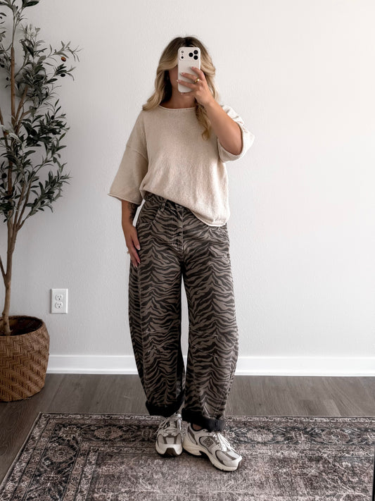 Wildlife Zebra Barrel Jean