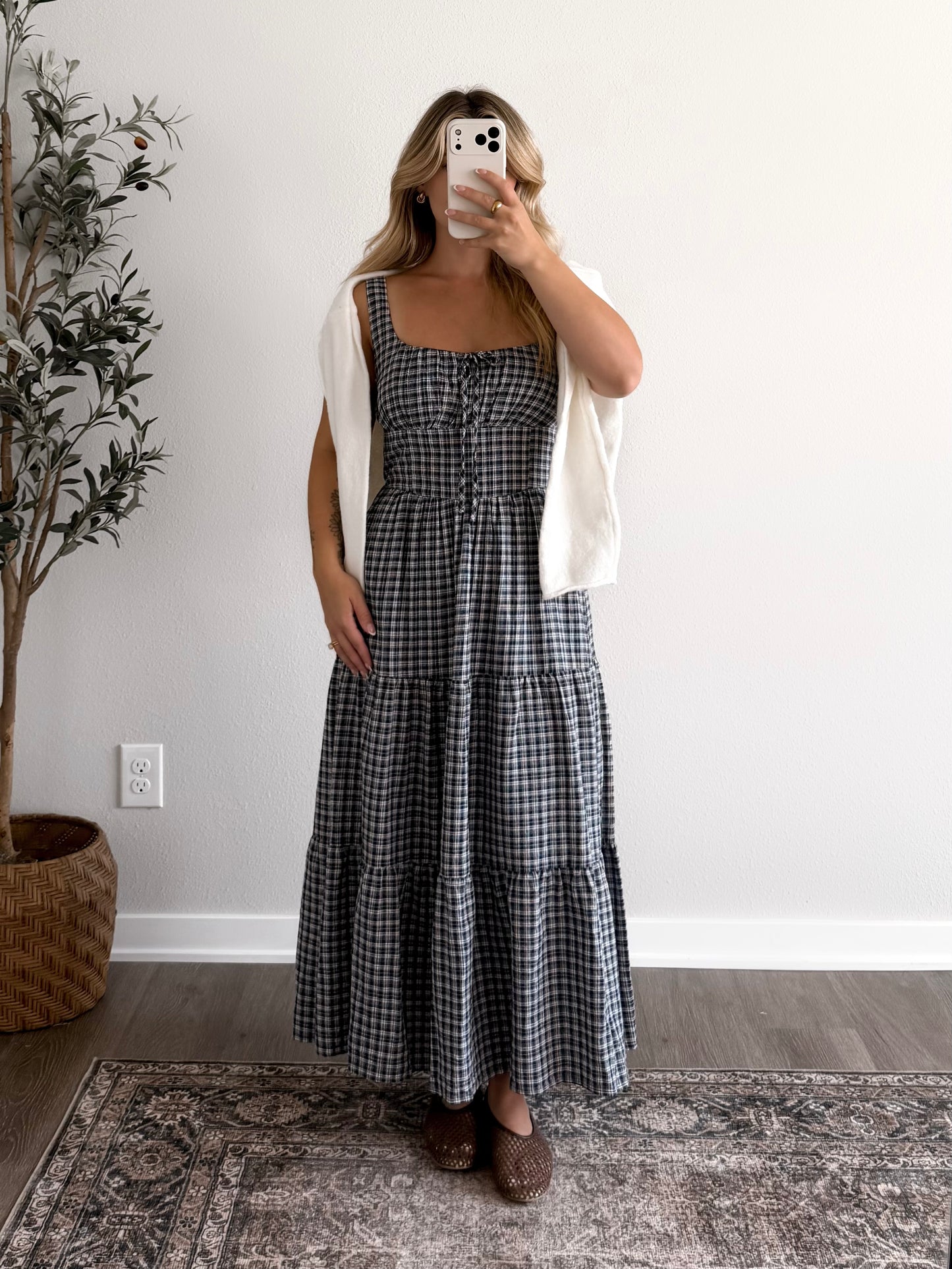 Ashford Gingham Midi Dress / Navy
