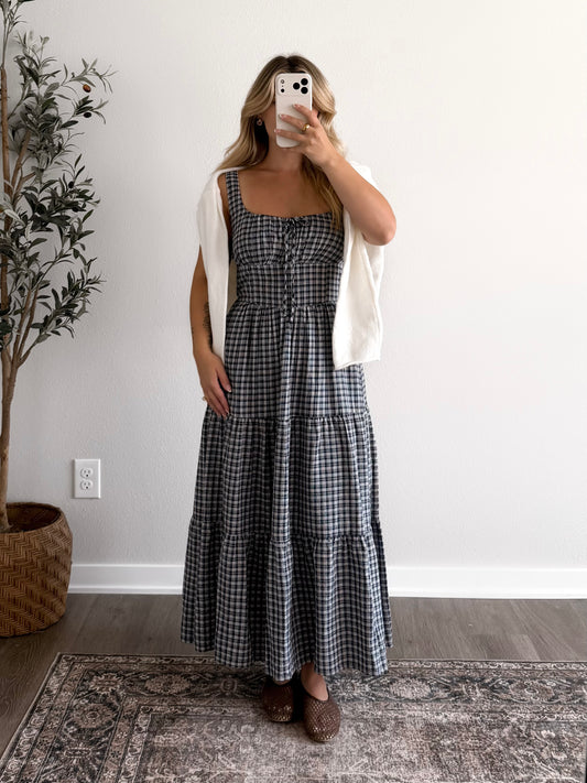 Ashford Gingham Midi Dress / Navy