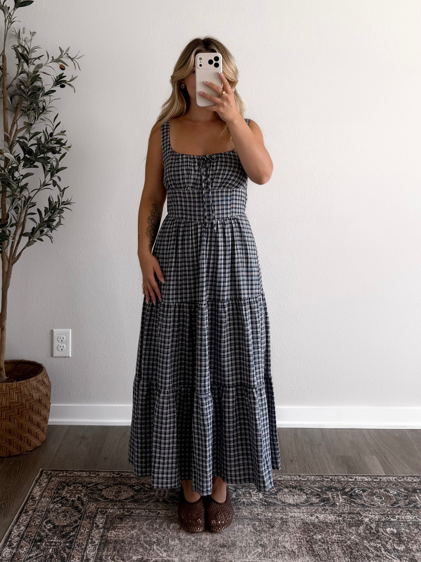Ashford Gingham Midi Dress / Navy