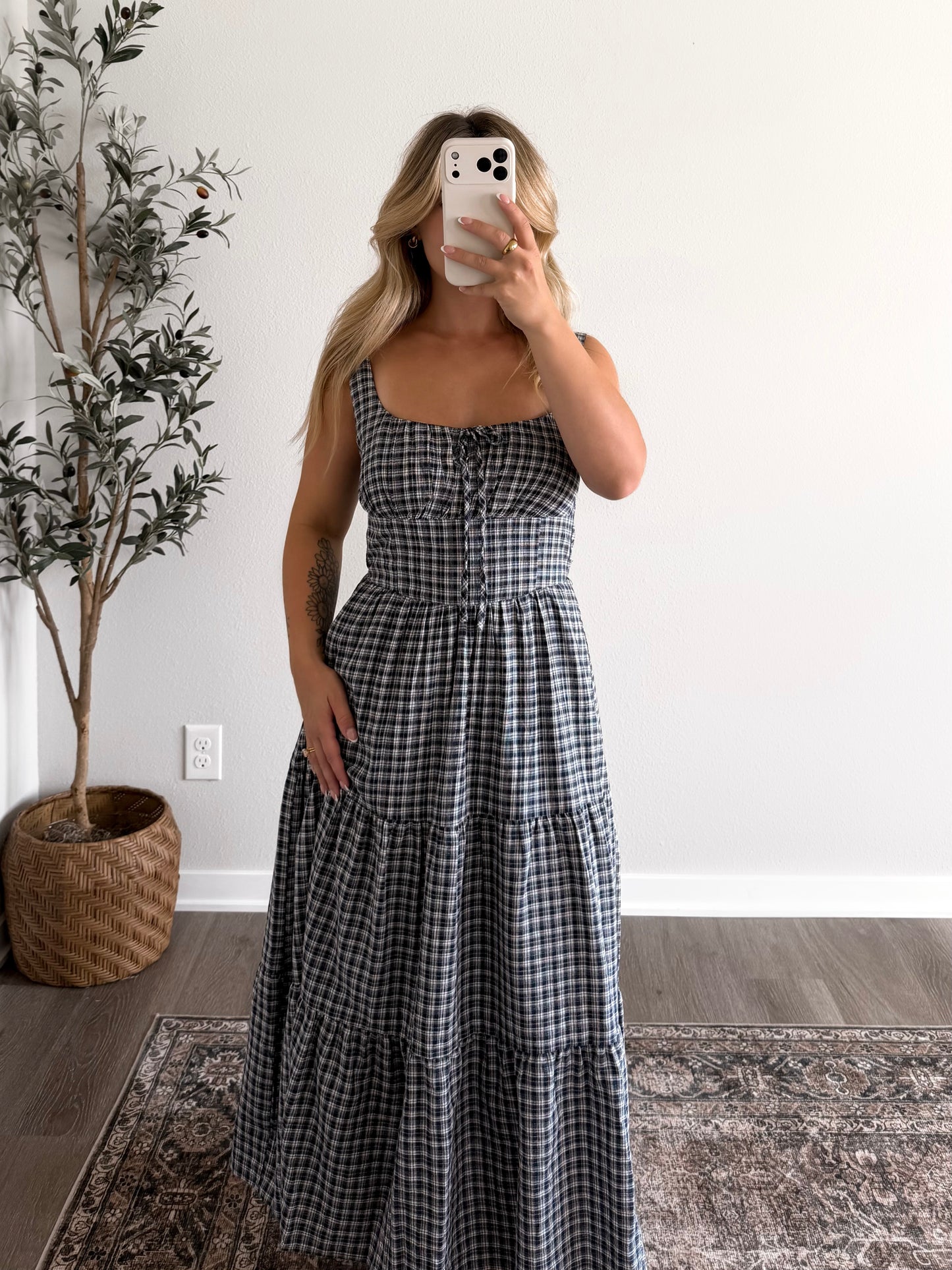 Ashford Gingham Midi Dress / Navy