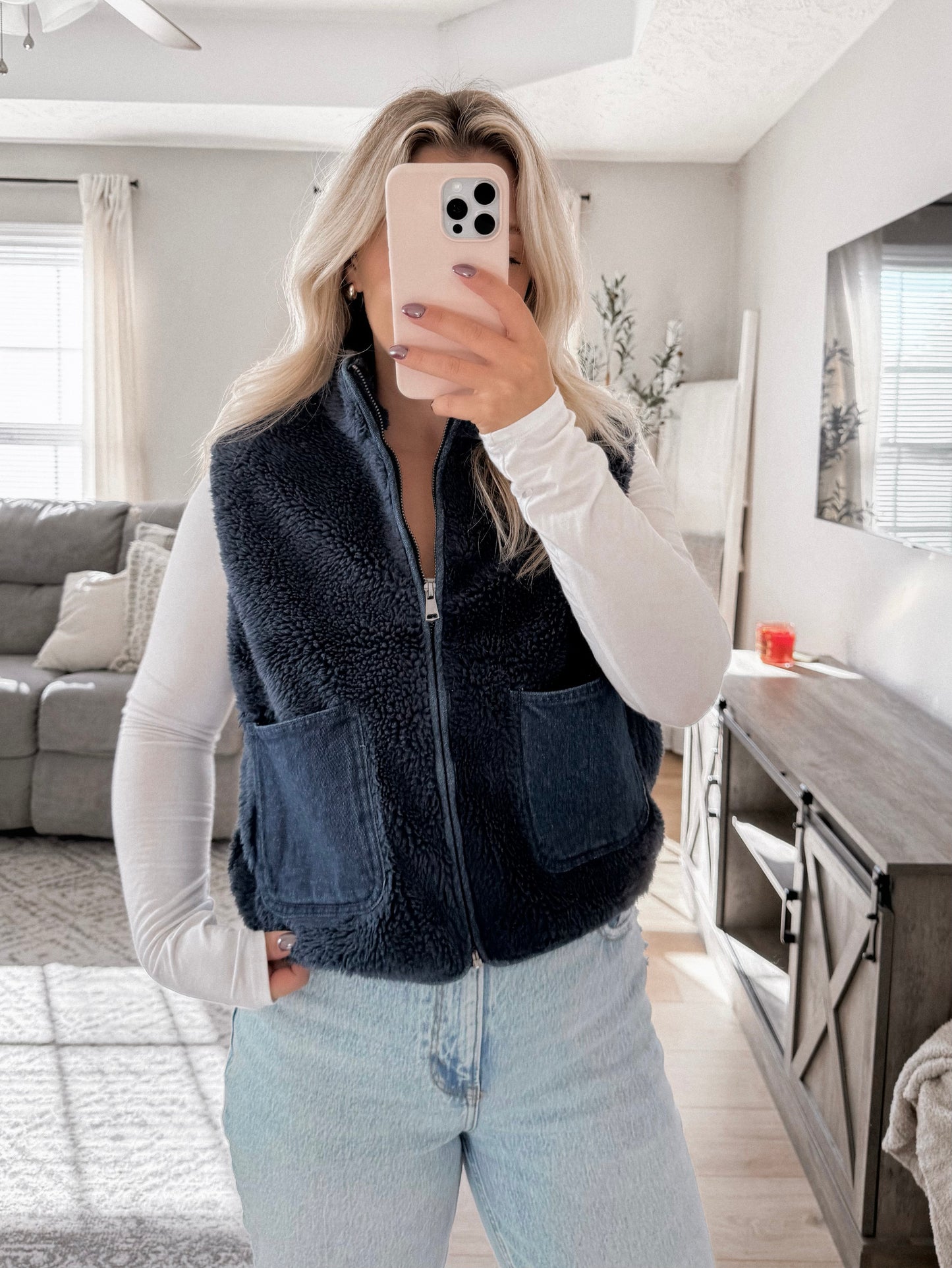 Denim Pocket Fleece Vest