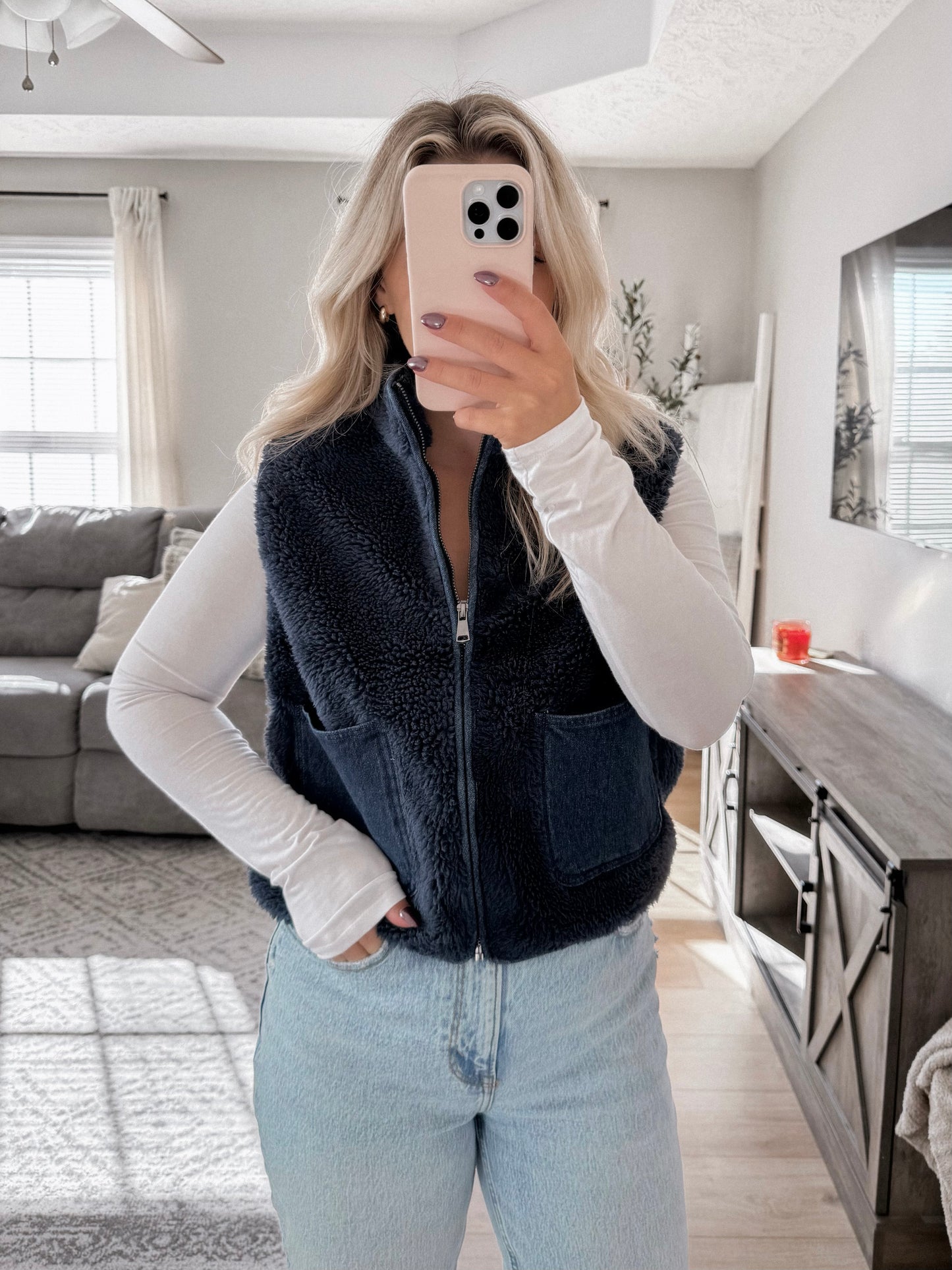 Denim Pocket Fleece Vest