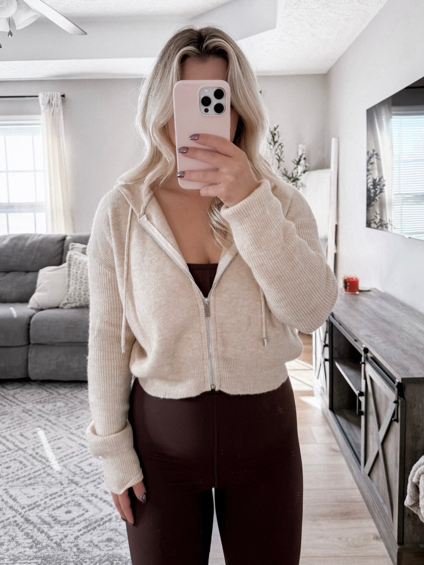 Oatmeal Zip Up Hooded Sweater