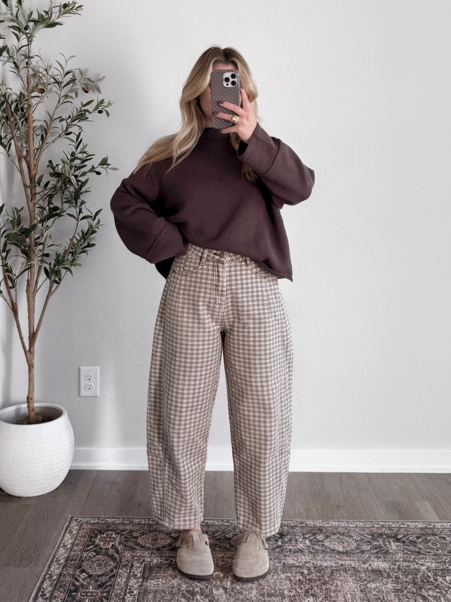 Gridlock Check Print Barrel Pant (Restocking Late Dec)