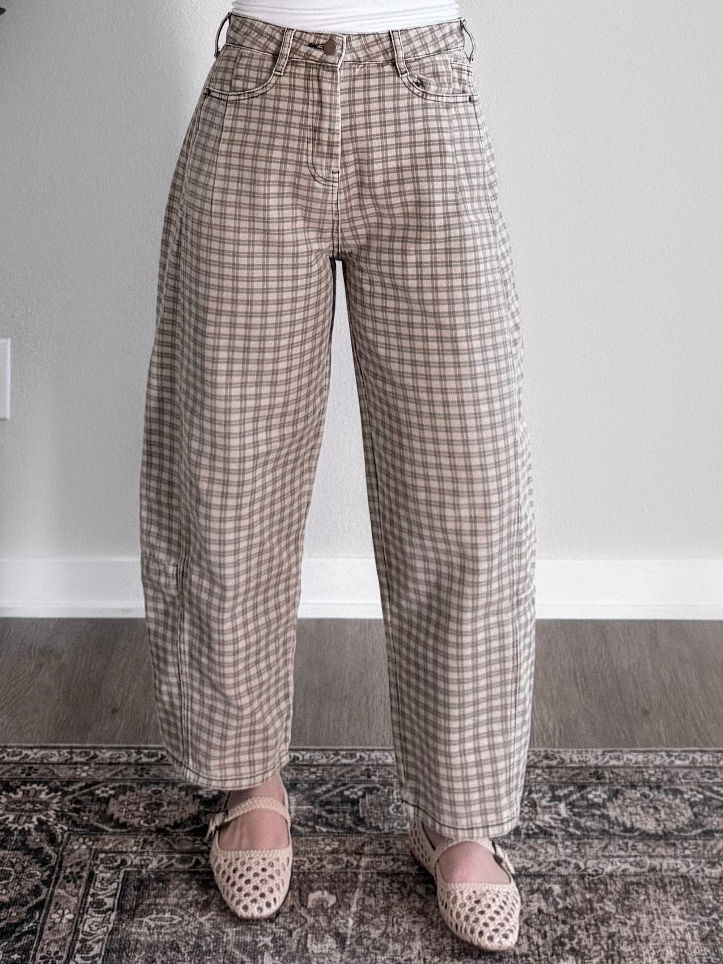 Gridlock Check Print Barrel Pant (Restocking Late Dec)