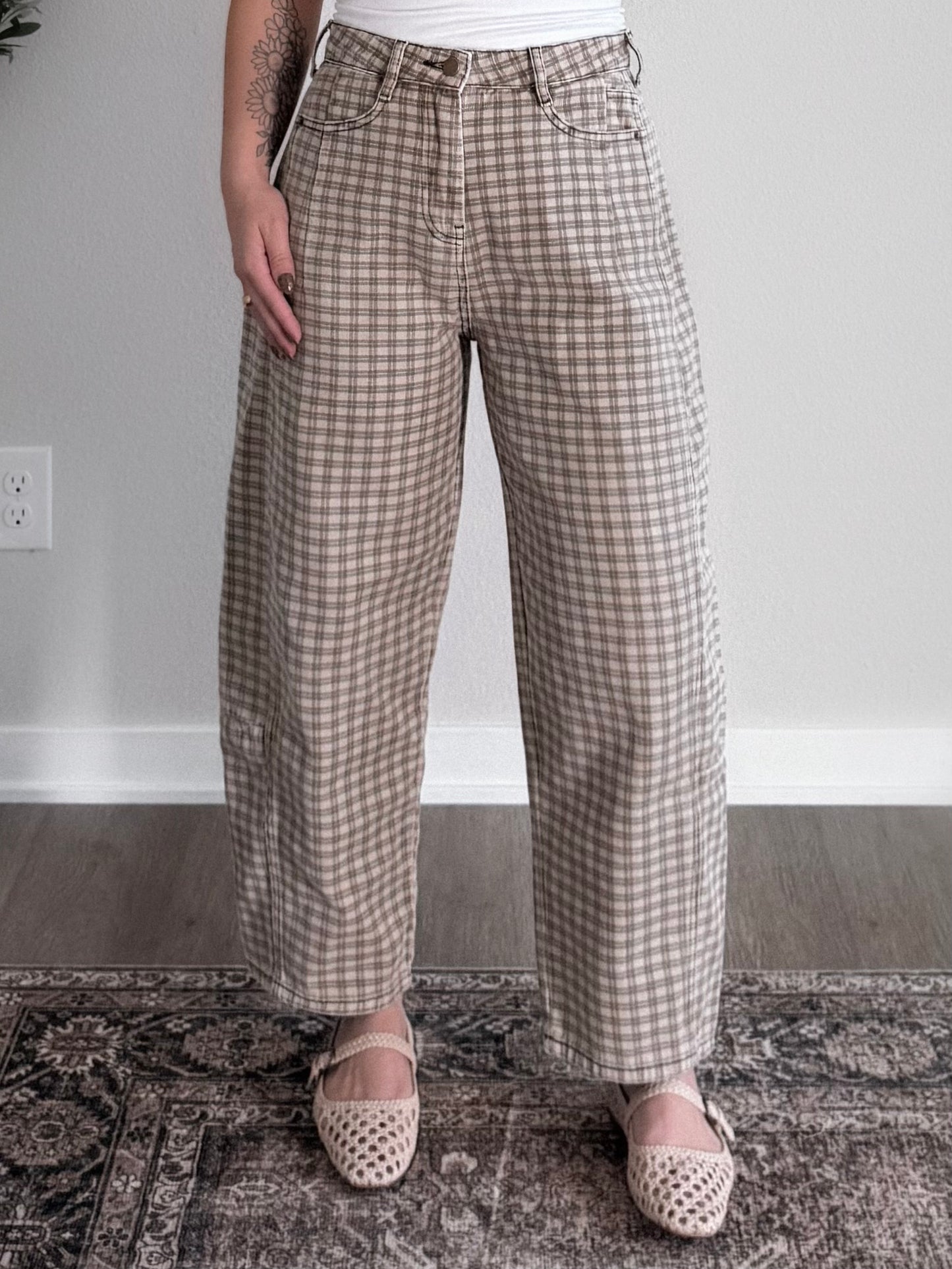 Gridlock Check Print Barrel Pant (Restocking Late Dec)