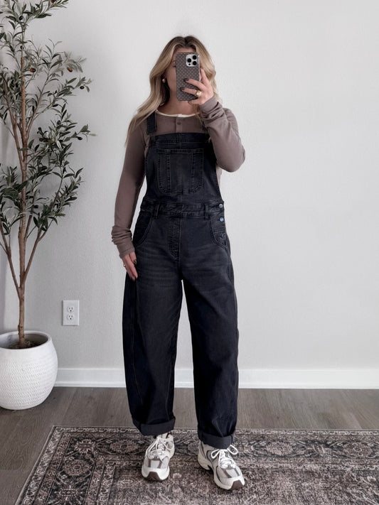 Asher Barrel Overalls / Washed Black (PREORDER: est ship 11.18)