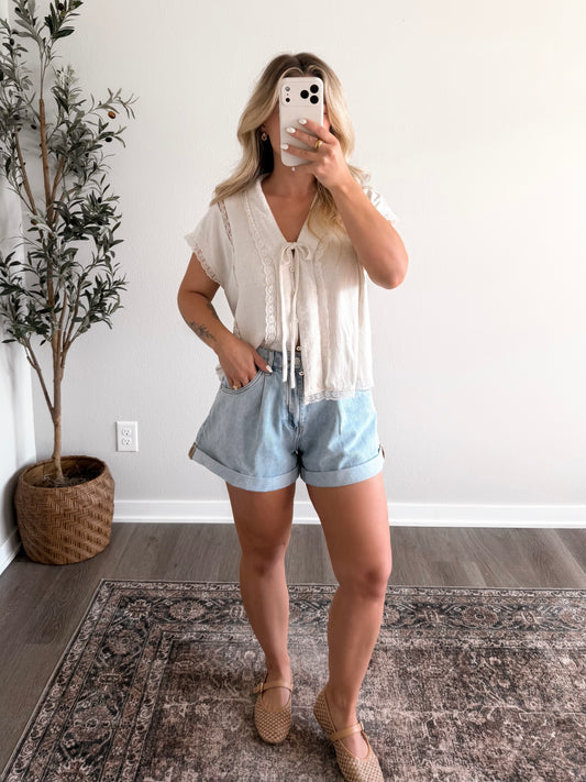 Penny Lace Linen Top / Solid Oat (PREORDER EST SHIP 6.16)