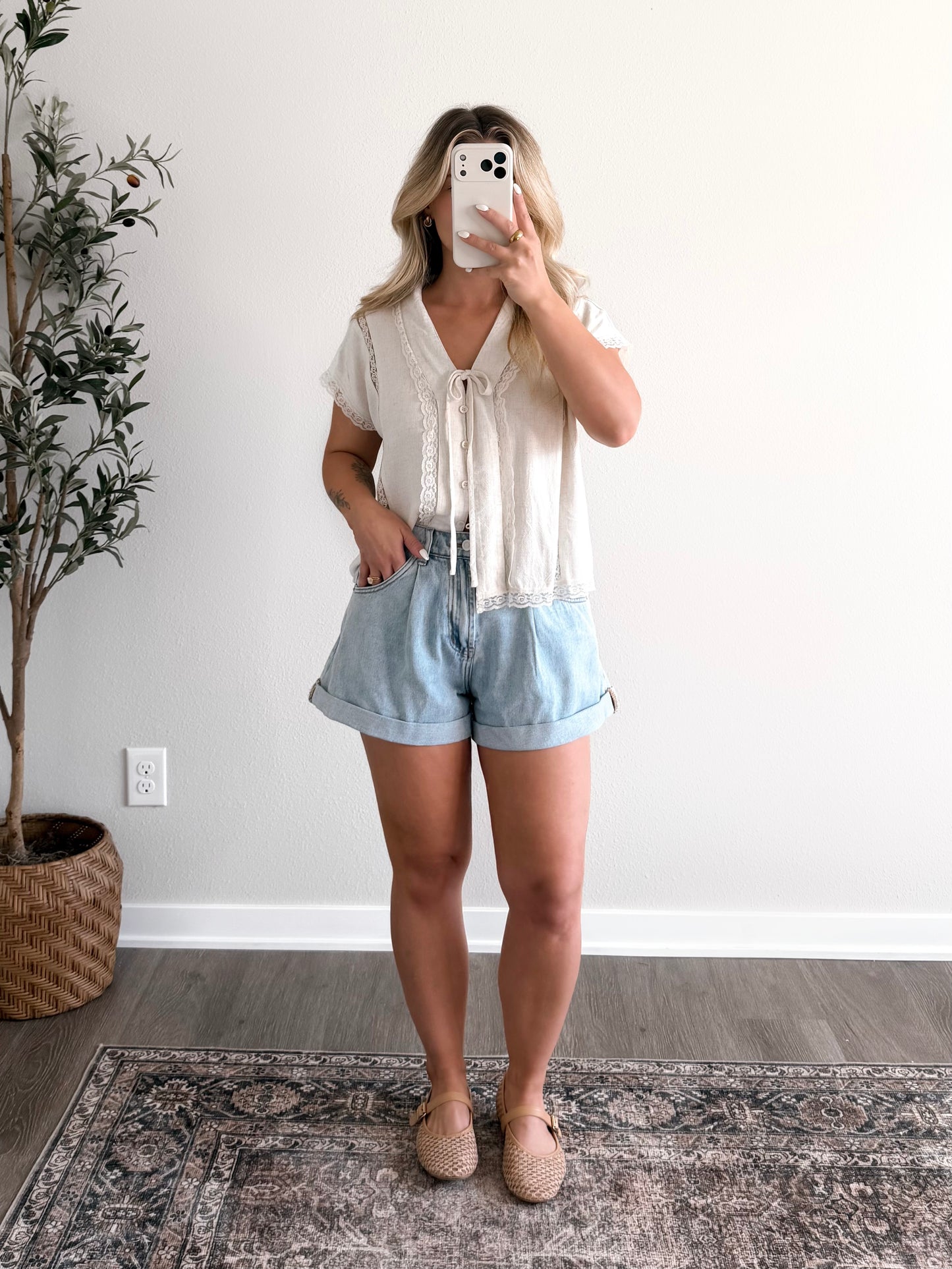 Penny Lace Linen Top / Solid Oat
