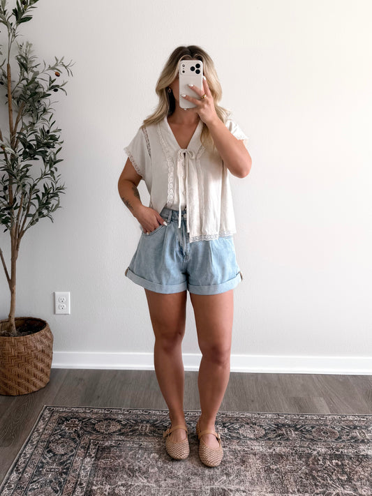 Penny Lace Linen Top / Solid Oat (PREORDER EST SHIP 6.16)