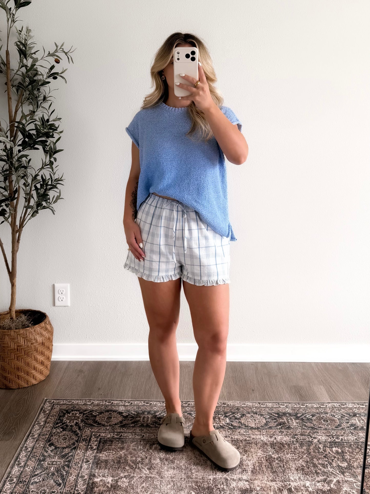 Summer Grid Print Ruffle Short