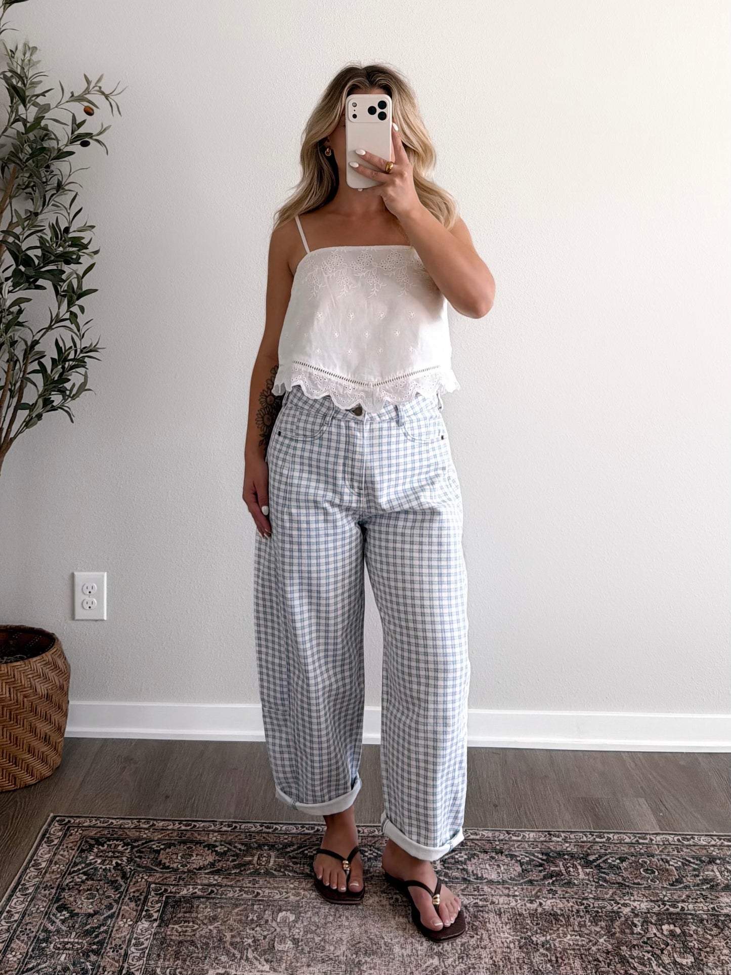 Gridlock Check Print Barrel Pant / Blue