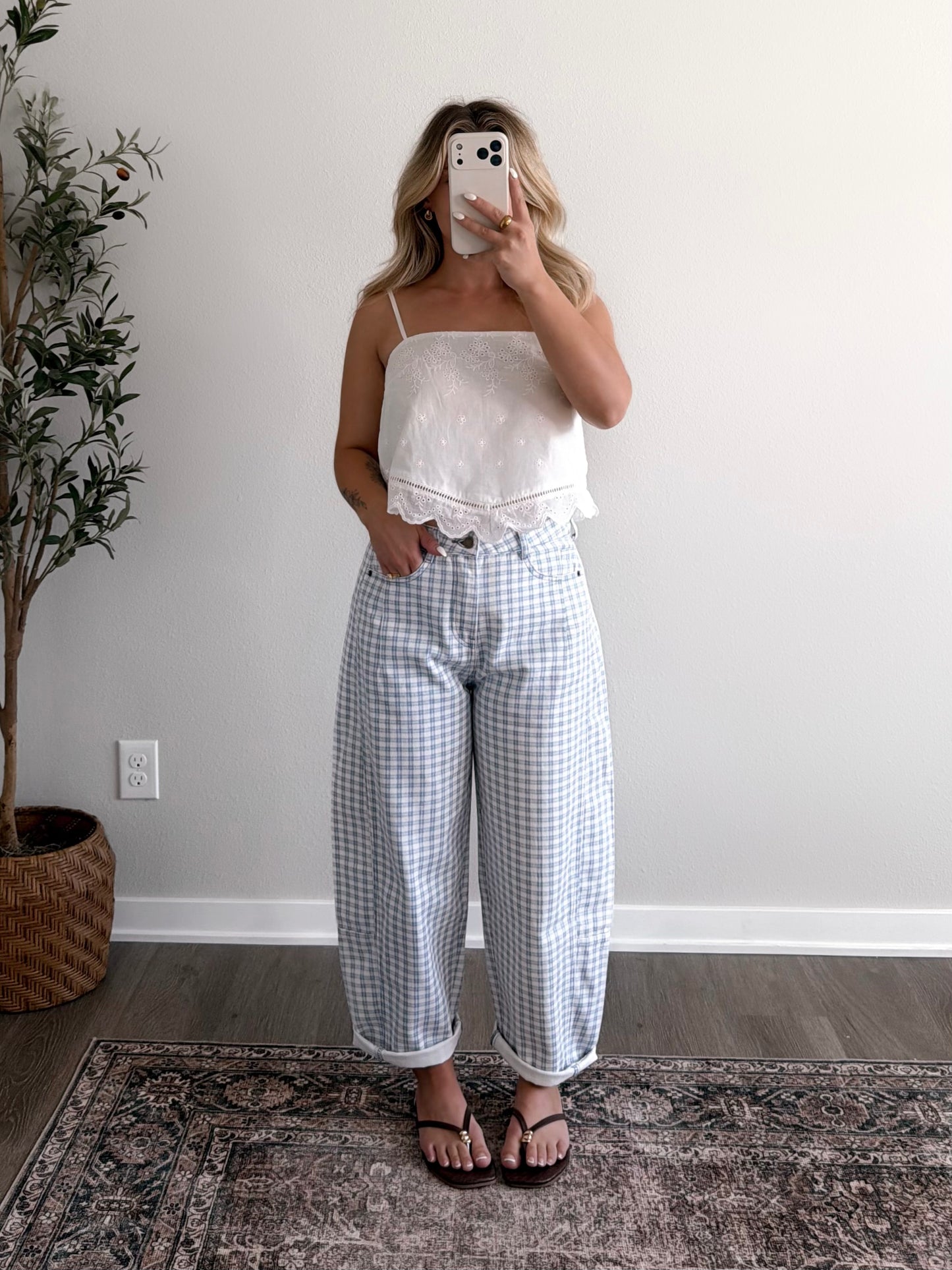 Gridlock Check Print Barrel Pant / Blue