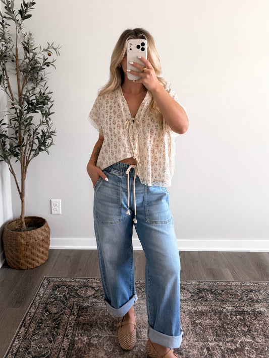 Poppy Lace Cotton Top / Floral