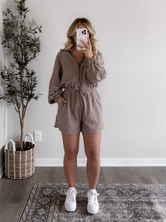 Morning Mocha's Striped Romper