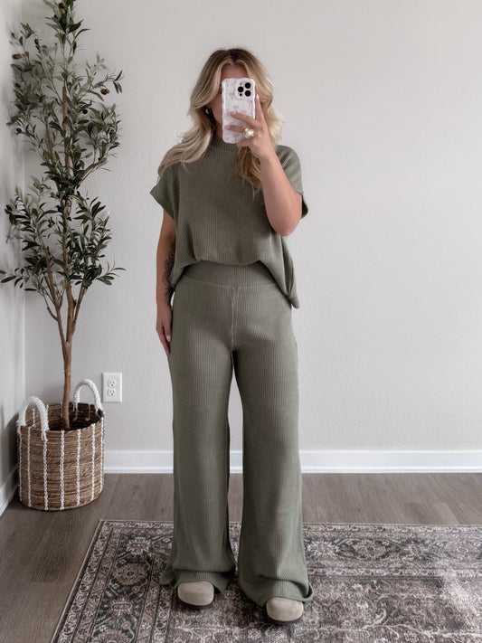 Waffle Knit Matching Set / Olive (est ship date 8.11)