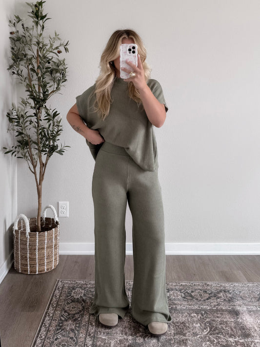 Waffle Knit Matching Set / Olive (est ship date 8.11)